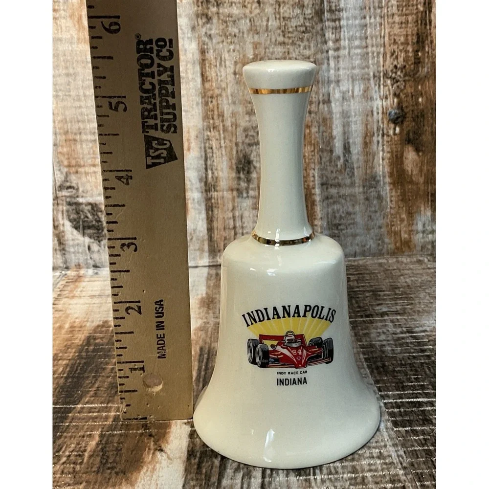 Vintage Indianapolis Indy Race Car Indiana Porcelain Hand Bell